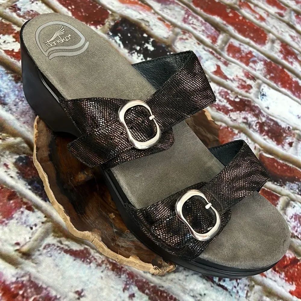 Dansko brown black snake sandals